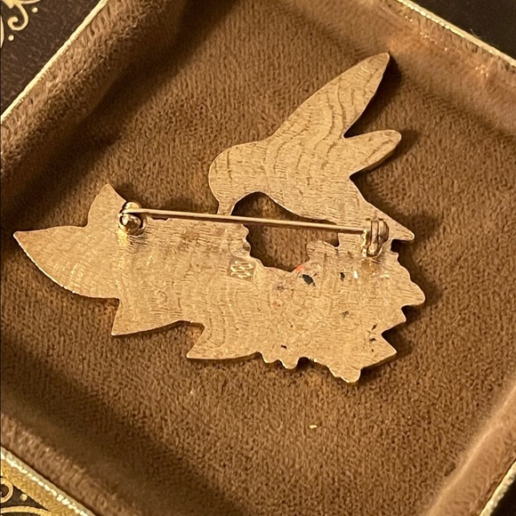 Vintage Fish Enterprises Cloisonné Style Hummingbird & Flower Enamel Brooch - Picture 4 of 5